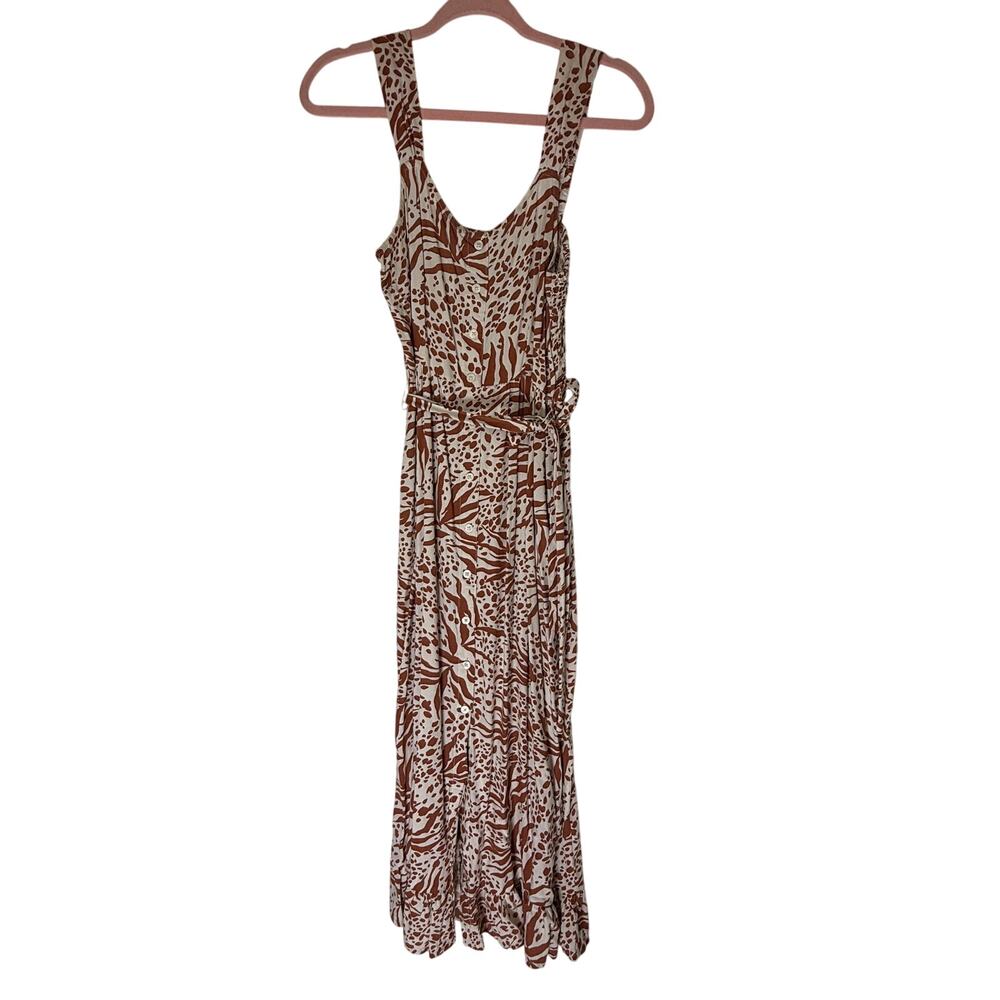 Sincerely Jules Brown & Ivory Animal Print Sleeveless Belt Midi Sun Dress Size M